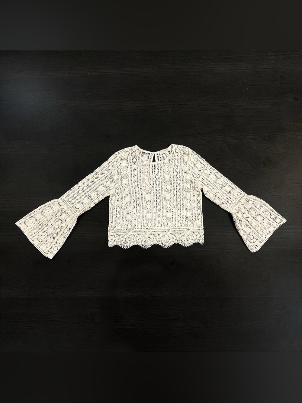 Lace/Crocheted Long Sleeve Top in White Like New